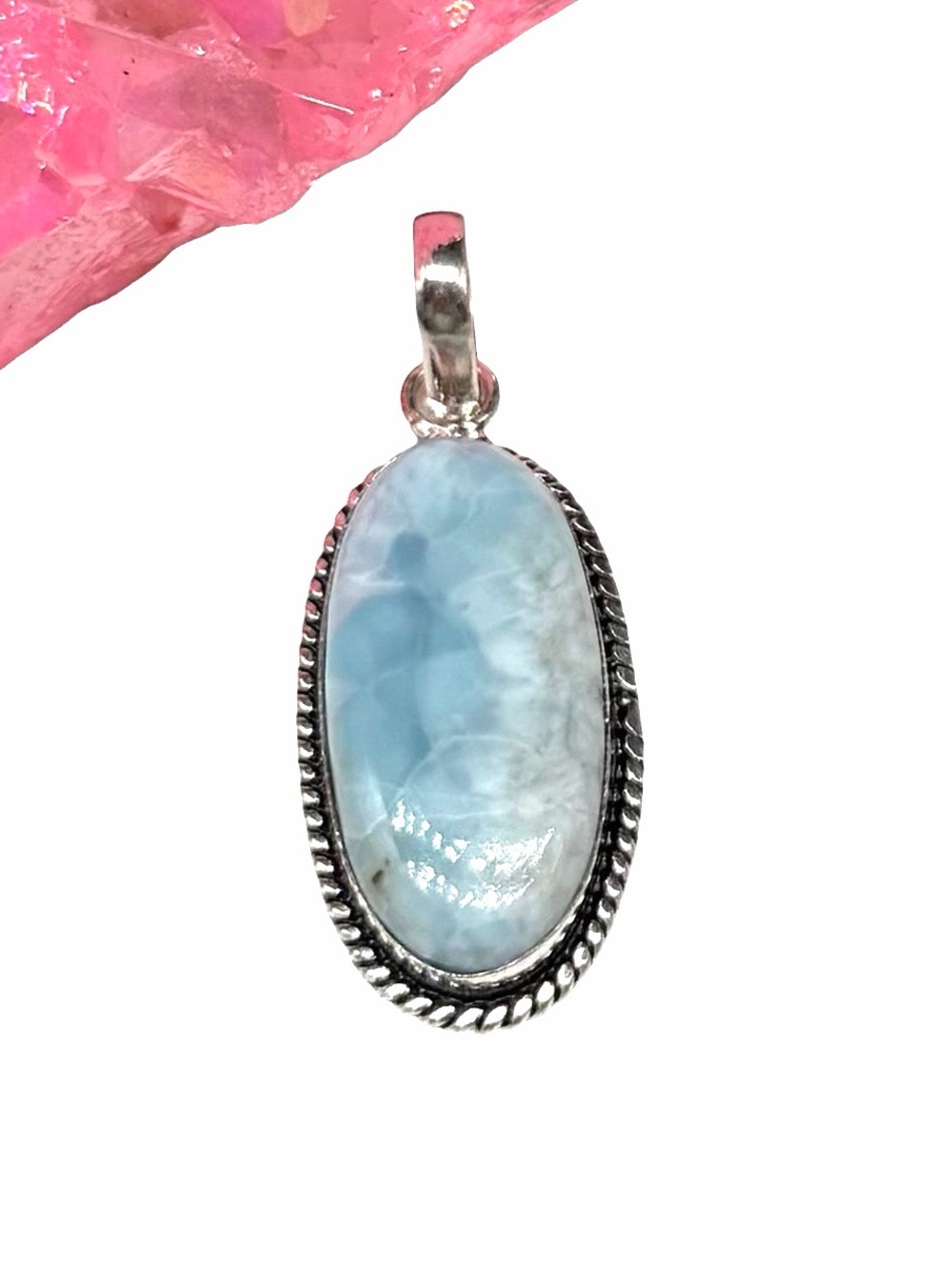 Larimar Necklace Pendant 925 Sterling Silver Overlay Oval Stone